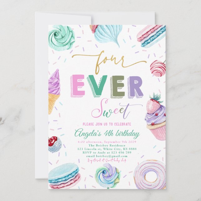 Sweet Candy Celebration 4th Birthday Invitation (Front)