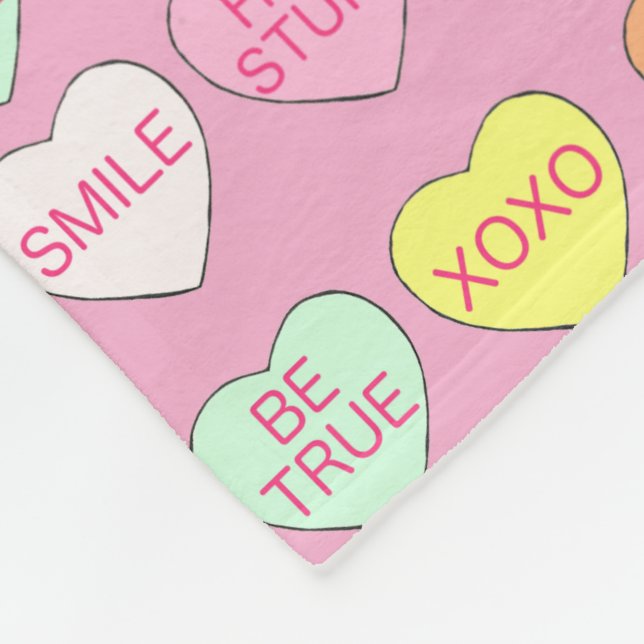 Sweet Candy Conversation Hearts Valentine's Day Fleece Blanket (Corner)