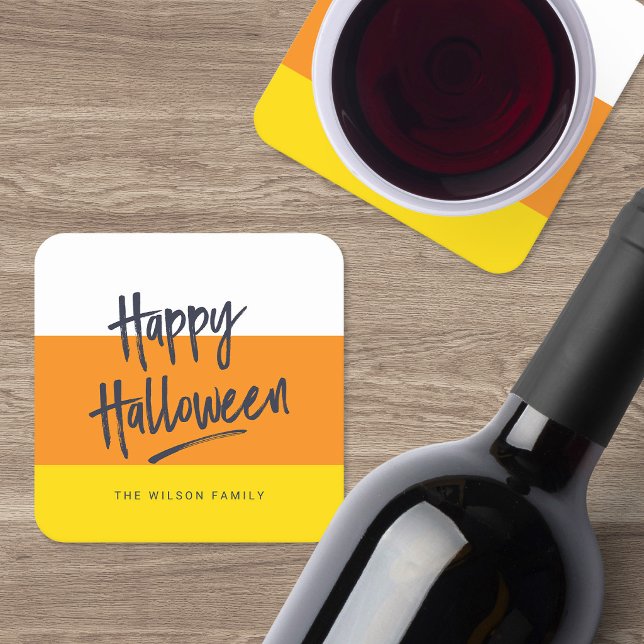 Sweet Candy Corn Happy Halloween Square Paper Coaster (Creator Uploaded)