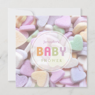 Sweet Candy Hearts Neutral Baby Shower Invitation
