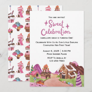 sweet candy land-themed birthday party Invitation