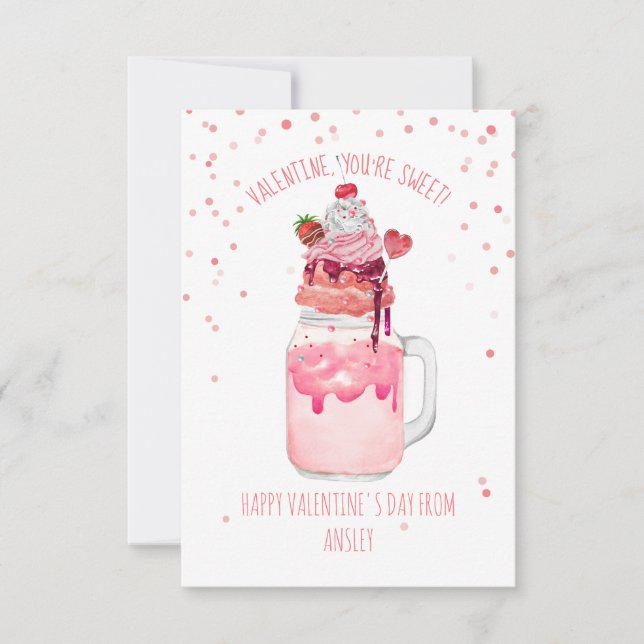 Sweet Candy Milkshake Classroom Valentine  Card (Front)