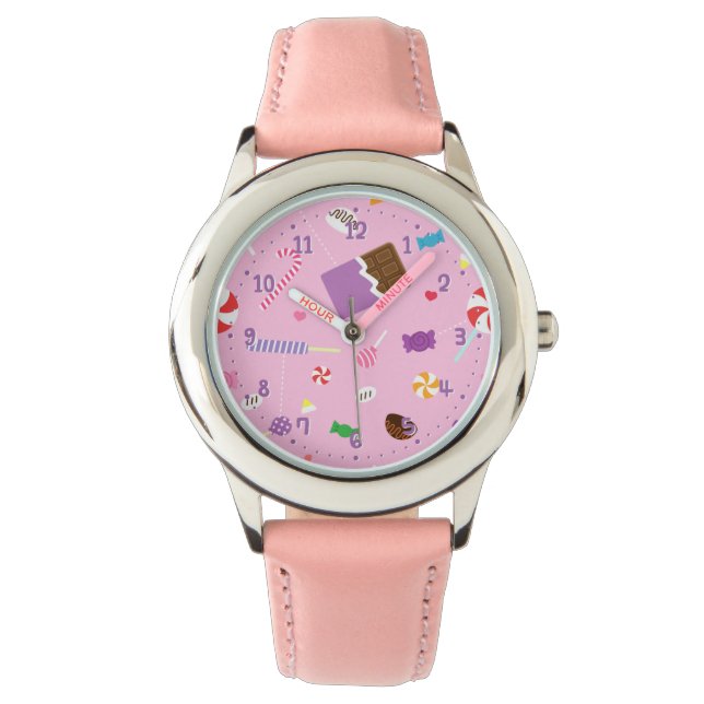 Sweet Candy Pattern Girls Personalised Pink Watch (Front)