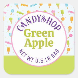 Sweet Candy Shop and Ice Cream Green Sticker Label