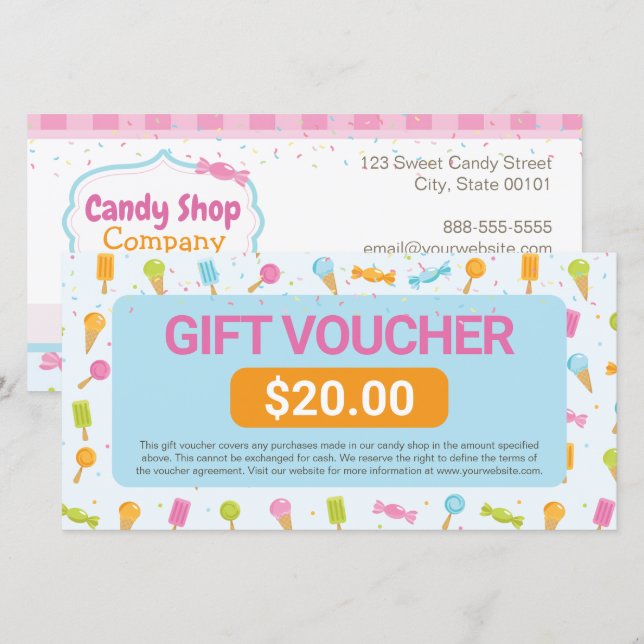 Sweet Candy Shop Gift Voucher Certificate (Front/Back)