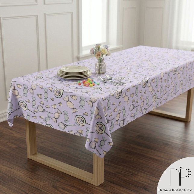 Sweet Candy Theme Party Tablecloth (Hand drawn candy theme party tablecloth for a sweet birthday or baby shower celebration)