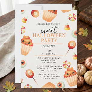 Sweet Candy Watercolor Halloween Party Invitation