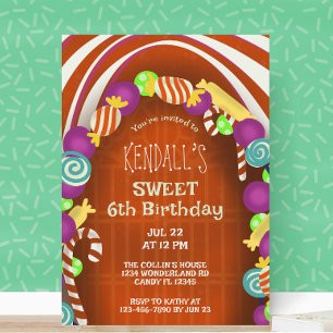 Sweet Candy Wonderland Sixth Birthday Invitation