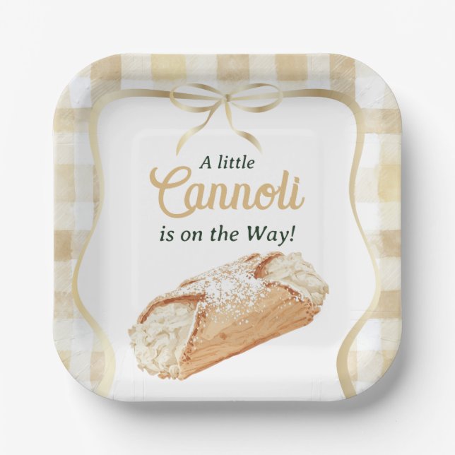 Sweet Cannoli Neutral Beige Italian Baby Shower Paper Plate (Front)