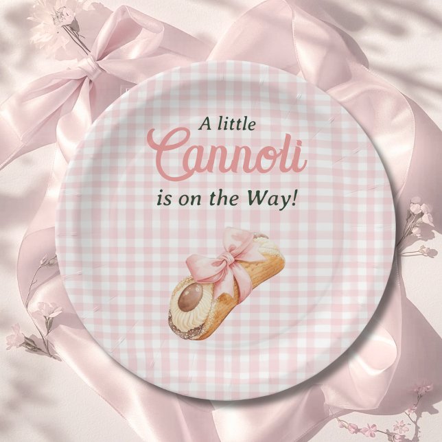 Sweet Cannoli Pink Bow Girl Italian Baby Shower Paper Plate (Creator Uploaded)