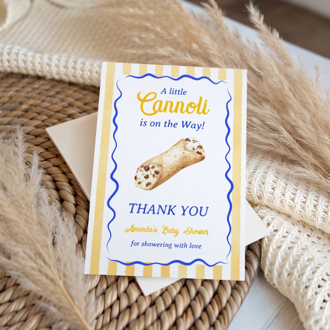 Sweet Cannoli Yellow Blue Italian Baby Shower Thank You Card (Creator Uploaded)