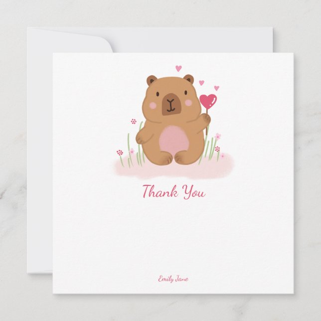 Sweet Capybara Birthday Presonalized Thank You Card (Front)