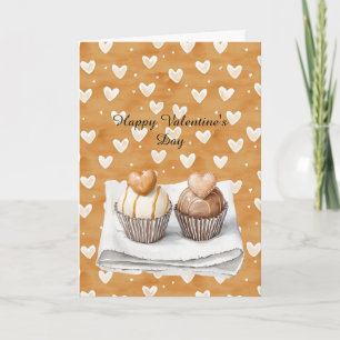 Sweet Caramel Cream Heart Cupcakes Love Card