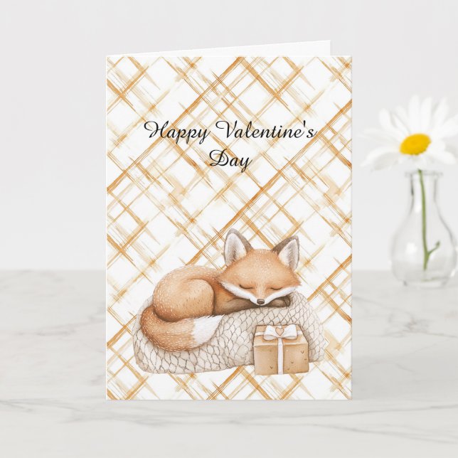 Sweet Caramel Peach Cream Fox Hearts Love Card (Small Plant)