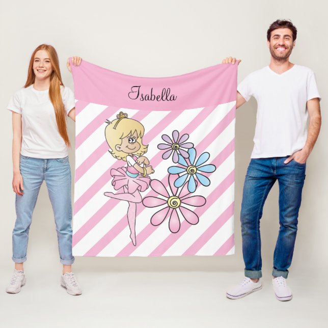 Sweet Cartoon Ballerina Girl Fleece Blanket (In Situ)
