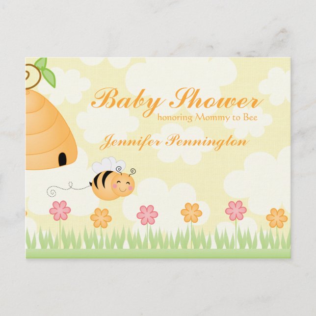 Sweet cartoon bumble bee baby shower invitation (Front)
