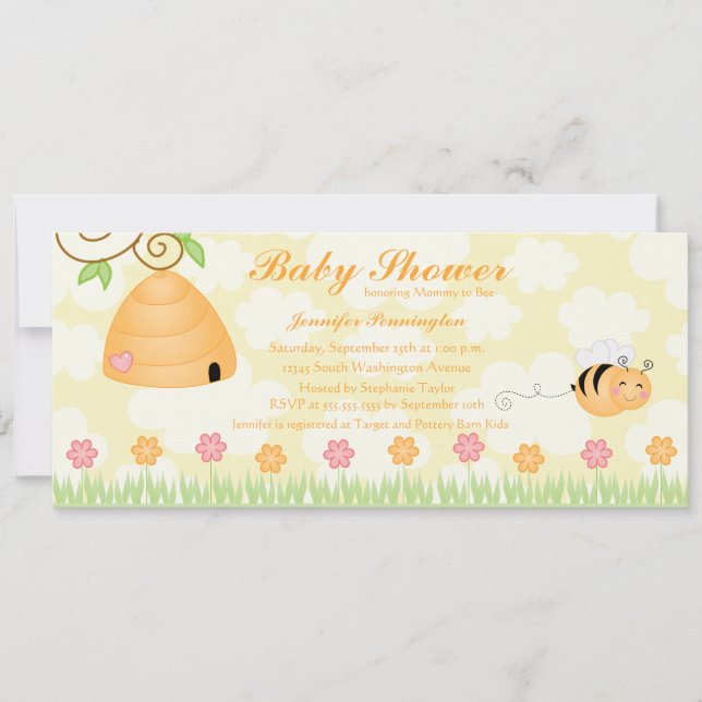 Sweet cartoon bumble bee baby shower invitation (Front)