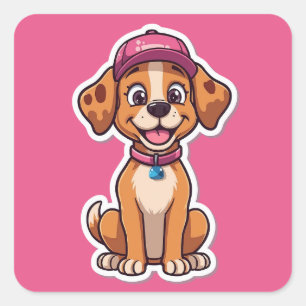 Sweet Cartoon Dog – Happy Puppy in Cap Sticker