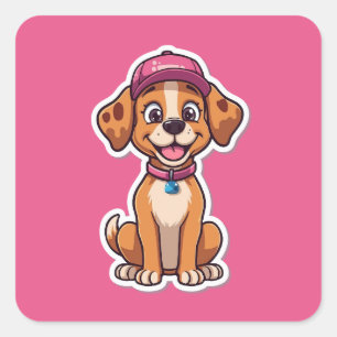 Sweet Cartoon Dog – Happy Puppy in Cap Sticker