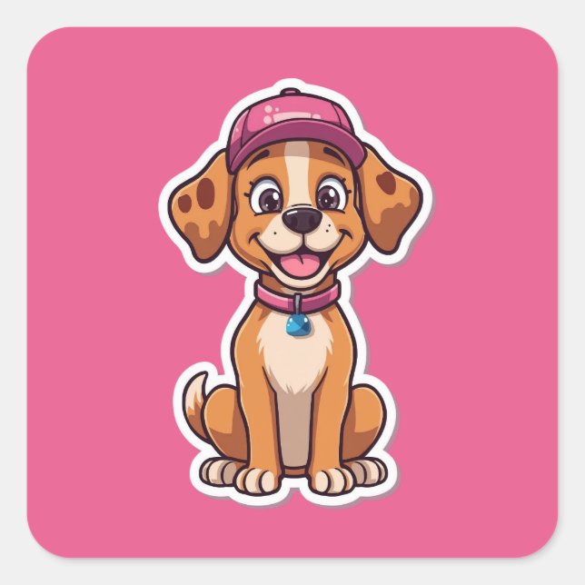 Sweet Cartoon Dog – Happy Puppy in Cap Sticker (Front)