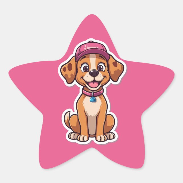 Sweet Cartoon Dog – Happy Puppy in Cap Sticker (Front)