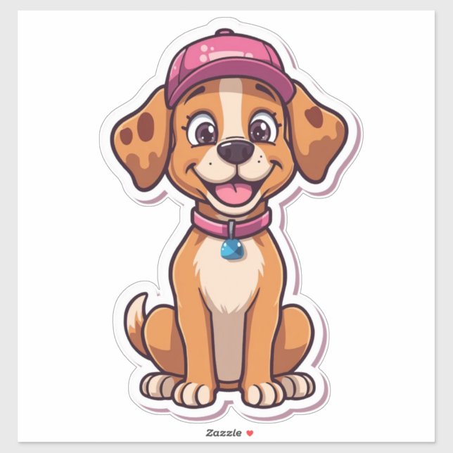 Sweet Cartoon Dog – Happy Puppy in Cap Sticker (Sheet)