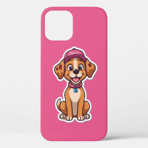Sweet Cartoon Dog – Happy Puppy in Cap Sticker iPhone 12 Case