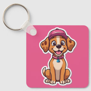 Sweet Cartoon Dog – Happy Puppy in Cap Sticker Key Ring