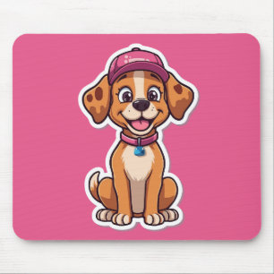 Sweet Cartoon Dog – Happy Puppy in Cap Sticker Mouse Mat