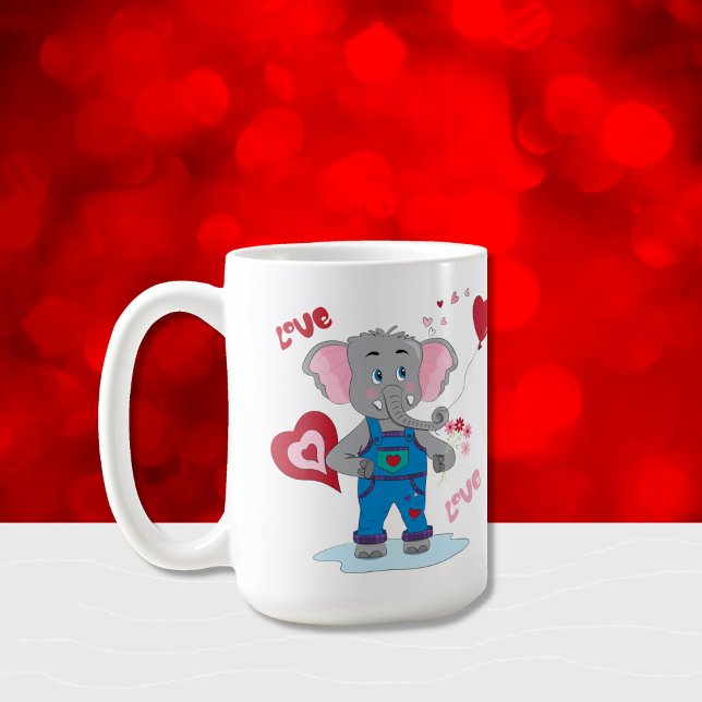Sweet Cartoon Elephant and hearts 15 Ounces Mug (This sweet cartoon elephant and hearts mug is sure to make you smile :) )
