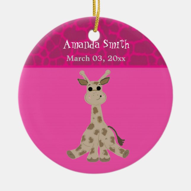 Sweet Cartoon Giraffe Baby Announcement Ceramic Tree Decoration (Front)