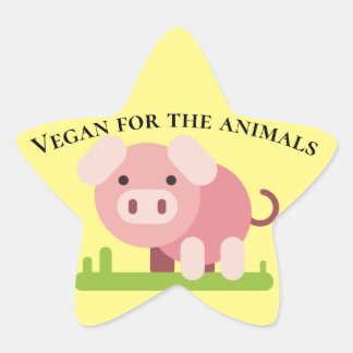 Sweet Cartoon Pig with Pro Vegan Message Star Sticker