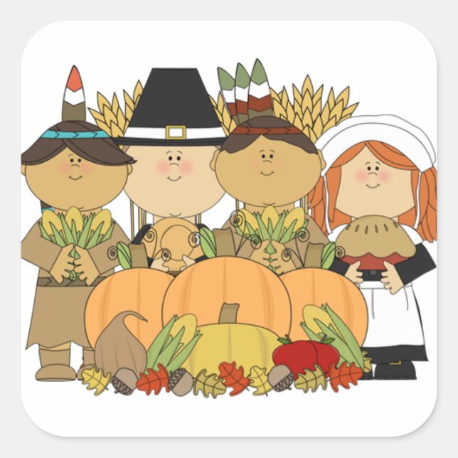 "SWEET CARTOON PILGRIM" THANKSGIVING STICKER (Front)
