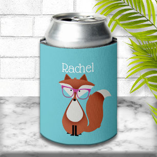 Sweet Cartoon Red Fox Personalised Can Cooler