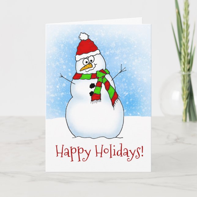 Sweet Cartoon Snowman Happy Holidays Holiday Card (Front)