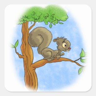 Sweet Cartoon Squirrel Square Sticker