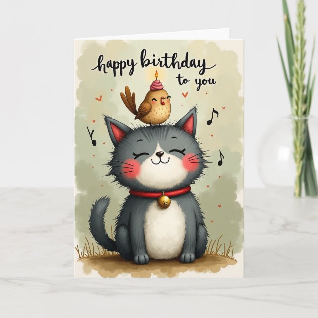 Sweet Cat Cake Birthday Card (Front)
