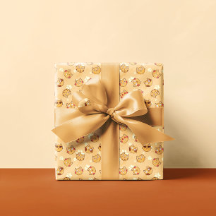 Sweet Cat Emoji Pattern Orange Wrapping Paper