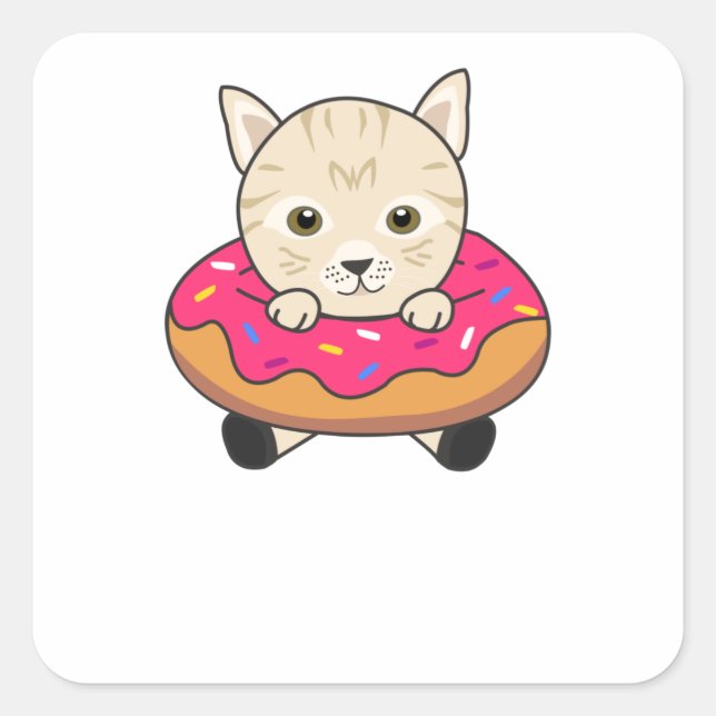 Sweet Cat Funny Animals In Doughnut Funny Cats Square Sticker (Front)