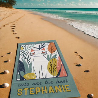 Sweet Cat Illustration Personalised Beach Towel
