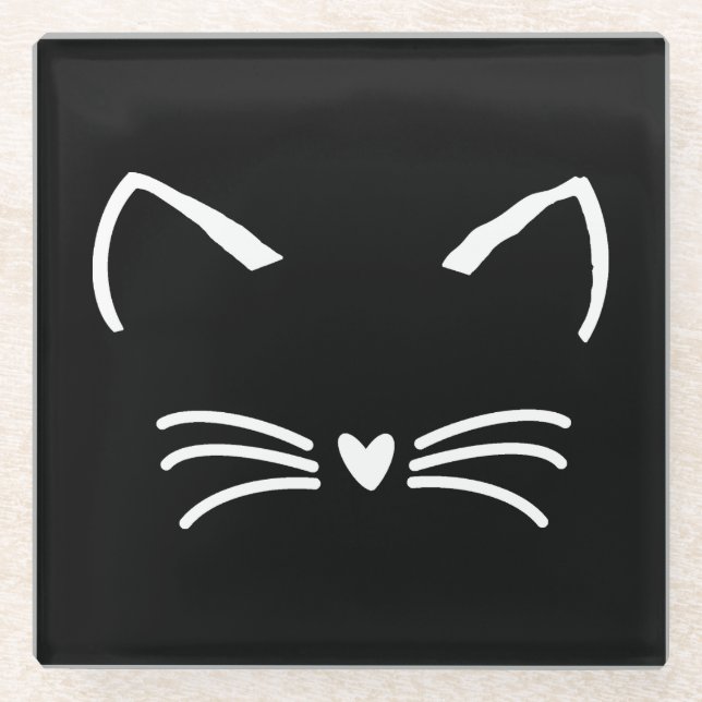 Sweet Cat Kitten Face Glass Coaster (Front)