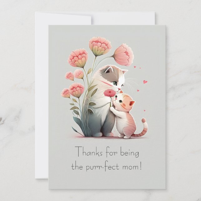Sweet Cat Mom and Kitten Thank You Card (Front)