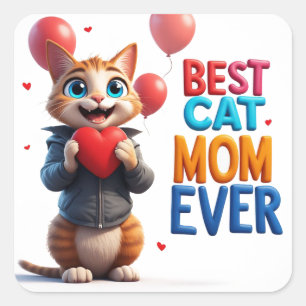 Sweet Cat Mum Kitty With Big Eyes 🐱 Square Sticker