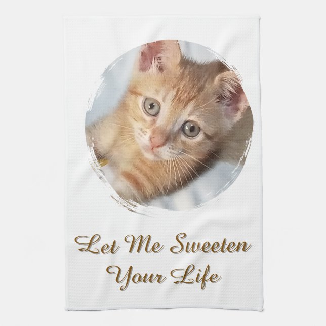 Sweet Cat Photo,  Text, Replaceable, Tea Towel (Vertical)