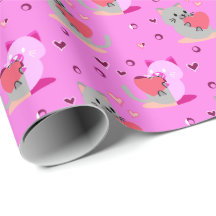 Sweet Cat Wrapping Paper – Pink Hearts and Playful