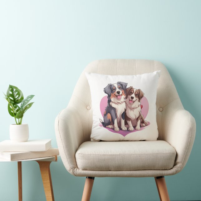 Sweet Cavalier Spaniel Couple in Heart Cushion (Chair)