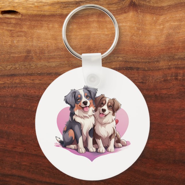 Sweet Cavalier Spaniel Couple in Heart Key Ring (Front)