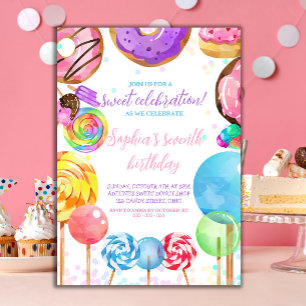 Sweet Celebration Candy Lollypops Colourful Girl  Invitation
