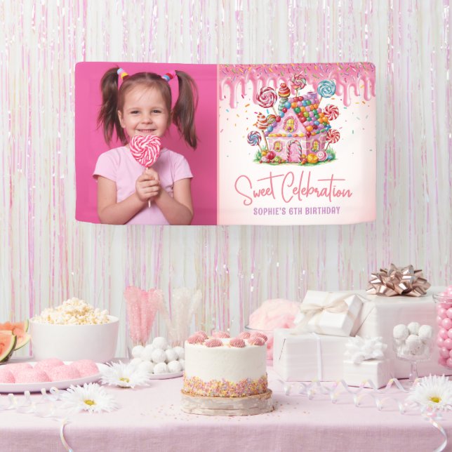 Sweet Celebration Candyland Photo Kids Birthday Banner (Party)
