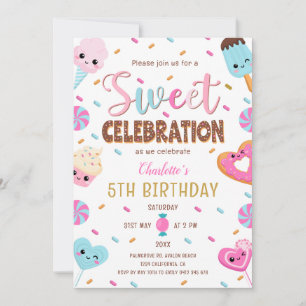 Sweet celebration Doughnut Candy Ice cream Birthda Invitation